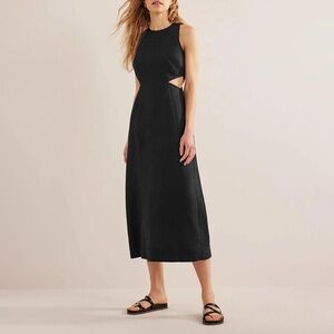 Boden Linen Sleeveless Black Cutout Midi Dress